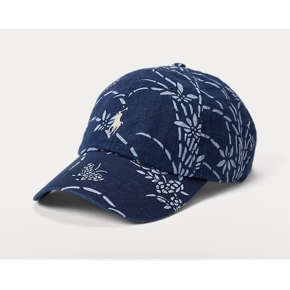 Polo Ralph Lauren Tropical Indigo‎ Linen Ball Cap Navy Floral NWT - Picture 1 of 10